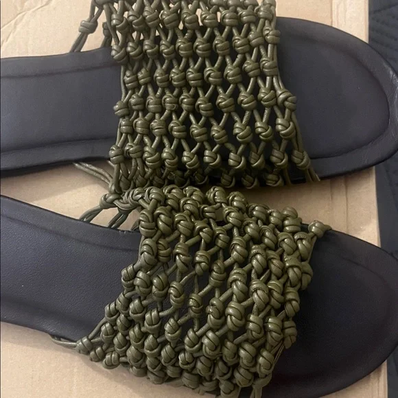 ZARA Olive Braided Slide Sandals - Black Footbed - Picture 3 of 4